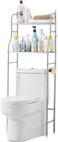 2-Tier Over The Toilet Storage, Over Toilet Bathroom Organizer, Freestanding Metal Bathroom Shelves, Over The Toilet Organizer with Hooks and Paper Holder, Space-Saving, Stainless Steel