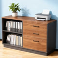 Tribesigns 3 Drawer File Cabinet with 2 Open Shelves, Modern 39" Lateral Filing Cabinet for Letter/Legal Documents, Wooden Office Storage Credenza for Home Office or Business, Brown & Black