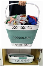 SAMMART 40L (10.5 Gallon) Collapsible Plastic Laundry Basket with Handles - Foldable Pop Up Storage Container/Organizer - Portable Laundry Hamper - Space Saving (2, White/Celadon Green)