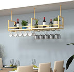 Ceiling Wine Glass Holder - Wrought Iron & Solid Wood Storage Rack, Wall-Mounted Plant Display & Kitchen Floating Shelf, Black, 120 * 30 * 60CM(47 * 12 * 24 in) - Stylish Ceiling-Mounted Organizer