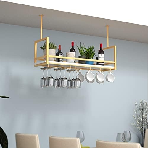 Ceiling Wine Glass Holder - Wrought Iron & Solid Wood Ceiling Rack, Wall-Mounted Plant Display, Kitchen Floating Shelves, Black - Stylish Storage for Wine & Decor (100 * 30 * 60CM(39 * 12 * 24 in))