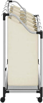 Laundry Sorter with 4 Bags Cream Steel Frame, Heavy-Duty Rolling Cart with Removable Sorting Bags and Steel Handles for Easy Transport, Durable Utility Organizer for Laundry
