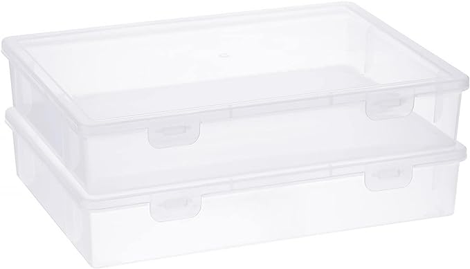 BTSKY Clear Plastic Storage Box with Flap Lid, Multipurpose Craft Organizers and Storage Box Art Supply Storage Organizer Plastic Sewing Box for Beads Pencils Notebooks, 2 Pack Medium