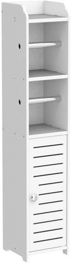 TUOXINEM Small Bathroom Storage with Dual Rods, Over The Toilet, Slim Toilet Paper Storage with 4 Tier Design, Fit Mega Roll (White)