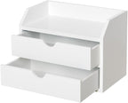 ROSE BLOOM White Wood Desk Organizer with 2 Drawer, Mini Cute Cabinet with Storage Shelf for Tabletop, Small Desktop Box Organizer for Cosmetic Office Supplies