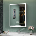 24"×32" Bathroom Medicine Cabinet with Mirror, Surface or Recessed Lighted Medicine Cabinet, 3-Color Dimmable Lights, Defogger, Bathroom Mirror with Outlet, Clock&Temp Display, Door Left Open