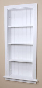 Fox Hollow Furnishings 14x36 Aiden Recessed Wall Niche Medicine Cabinet Replacement, in The Wall Bathroom Cabinet Insert Shelf/Shelves, Made in North America, Real Wood, NO MDF, Beadboard, White
