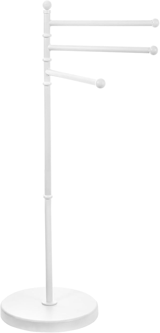 MyGift 40 Inch Bathroom Towel Rack Holder, Free Standing Bath Towel Rack with 3 Swivel Bars, Spa Pool Hot Tub Valet Accessories Stand for Drying Towels, Matte White Metal
