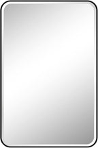 Fundin Plastic Black Medicine Cabinet, Beveled Edge Mirror Door with Round Corner Metal Frame, Recessed and Surface Mount Bathroom Medicine Cabinet, 16 x 24 inch Mirror Size