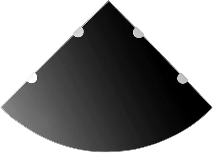 Corner Shelf Black Tempered Glass, 17.7-inch Wall Mounted Storage Organizer for Bathroom, Kitchen, Living Room, Modern Triangular Display Shelving Unit