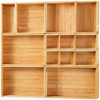 Fabsome Drawer Organizer, Set of 9 Bamboo Wood Kitchen Makeup Desk Junk Tea Drawer Storage Boxes Bins for Cutlery Silverware Utensils Flatware, Small Wooden Container Tray for Bathroom, Office