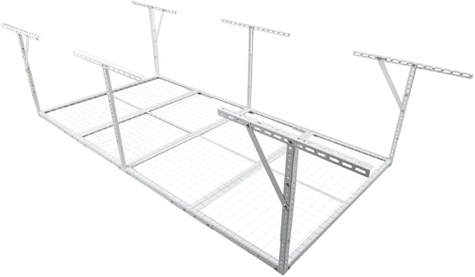 Heavy-Duty Overhead Garage Storage Rack, White, Steel, Adjustable Height, Ceiling Mount (White, 96 in. L x 48 in. W x 22-40 in. H)