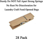 HAHIYO Wooden Clothes Pins Clothespins Extra Wide Do NOT Fall Apart 2.83 inches Length 28 Pack Sturdy Strong Springs No Rust No Discoloration for Laundry Craft Food Opened Bags