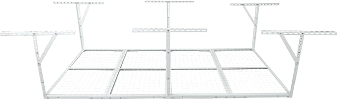 Heavy-Duty Overhead Garage Storage Rack, White, Steel, Adjustable Height, Ceiling Mount (White, 96 in. L x 36 in. W x 22-40 in. H)