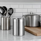 KSENDALO Jumbo Utensil Holder and Medium 6.6inch Utensil Crock Set for Countertop,Stainless Steel Utensil Caddy for Spoons, Silverware, and Spatulas for Kitchen, Silver