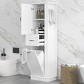 Tall Laundry Cabinet with Tilt Out Hamper, Wood Bathroom Storage Cabinet with Door,Drawer and Adjustable Shelves Freestanding (White)