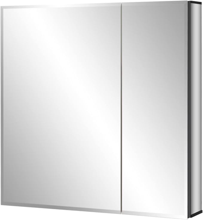 Fundin Black Aluminum Medicine Cabinet 24 x 24 Inch Recessed or Surface Mount, with Double Door and Adjustable Shelves.