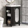 20" Small Bathroom Vanity with Sink and Glass Door,Storage Shelf & Toilet Paper Holder,Solid Wood & MDF Modern Single Bathroom Sink Cabinet with Glass Door Freestanding,Black