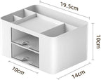 Stationary Organiser 7-Grid Desk Organizer with Drawer – Multifunctional Plastic Table Organizer & Pen Holder for School, Office, and Home (White)