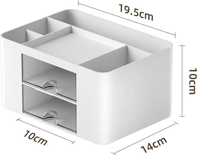 Stationary Organiser 7-Grid Desk Organizer with Drawer – Multifunctional Plastic Table Organizer & Pen Holder for School, Office, and Home (White)