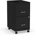 Staples 2-Drawer Vertical File Cabinet, Letter Size Documents, Lockable & Mobile, 18" D x 14" W x 26.3" H, Black