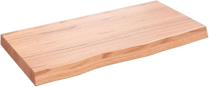 vidaXL Light Brown Bathroom Countertop - Solid Oak Wood with Varnish Finish, Handmade with Live Edge, Versatile Use & Durable Construction(31.5"x15.7"x(0.8"-2.4"))