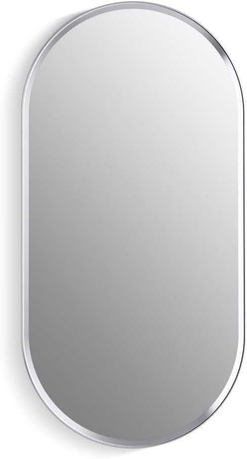 Kohler 35573-CPL Verdera® Framed Medicine Cabinet Mirror, Capsule Design, Mirrored Interior, Bathroom Cabinet, Adjustable Glass Shelves, Rustproof Aluminum, 15 in. W x 30 in. H, Polished Chrome