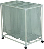 3-Bag Rolling Laundry Sorter Cart, Soft Silver Mesh Hamper with Removable Bags & Wheels for Bedroom, Bathroom, Closet Organization & Storage