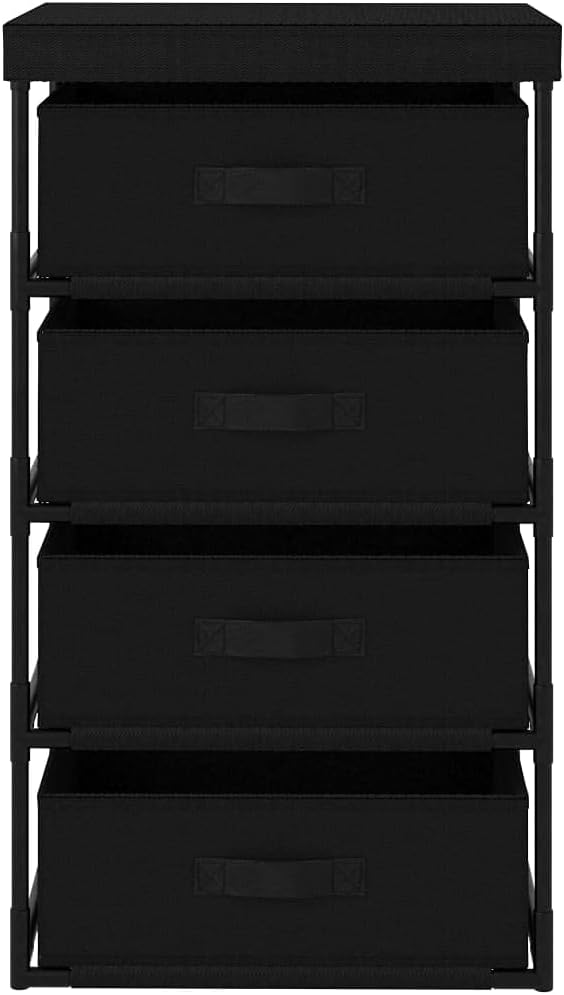 4 Tier Storage Organizer with Removable Fabric Baskets, Black Steel Shelf Unit for Bedroom Closet Organization, Space Saving Storage Rack for Home Office