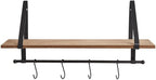 Farmhouse Bathroom Collection - Wall Shelf w/Hooks Natural