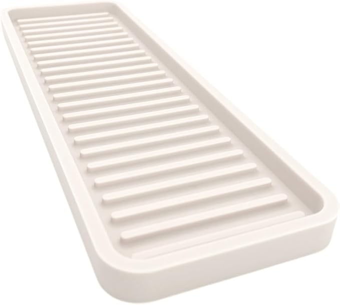 Happitasa Silicone Kitchen Sink Organizer Tray, Sponge Holder and Countertop Protector | Bathroom and Kitchen Soap Dish and Dispenser Tray (Vanilla Cream, 12"x4", 9.2 Ounces)