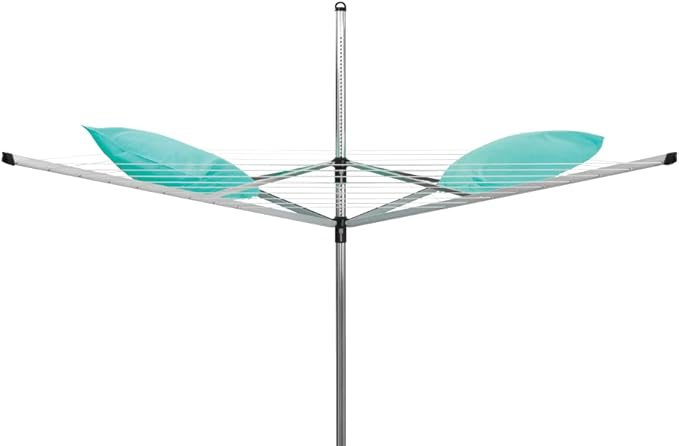 Brabantia Lift-O-Matic Outdoor 4 Arm Clothesline (164 ft/Ø 1.8") Height Adjustable, Folding Clothes Drying Rack + Ground Spike & Cover (Gray)