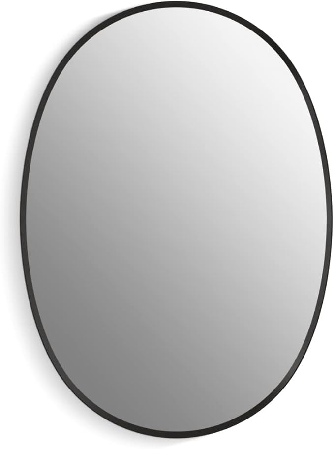 Kohler 35571-BLL Verdera® Bathroom Medicine Cabinet with Mirror, Oval Design, Mirrored Interior, Adjustable Glass Shelves, Rustproof Aluminum, 24 in. W x 34 in. H, Matte Black