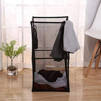 Pop Up Laundry Baskets - Mesh Collapsible Laundry Hampers Storage with Handle - Foldable for Washing Storage, Great for The Kids Room, College Dorm, Travel Organizer (Black/Double Layer)