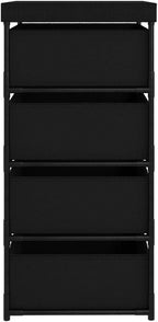 4 Tier Storage Organizer with Removable Fabric Baskets, Black Steel Shelf Unit for Bedroom Closet Organization, Space Saving Storage Rack for Home Office