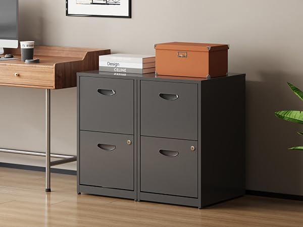 2 Drawer File Cabinet with Lock, Metal File Cabinets for Home Office, Two Drawer Locking Filing Cabinet, Small File Cabinet for Under Desk for Hanging Letter Size, Black, Assembly Required