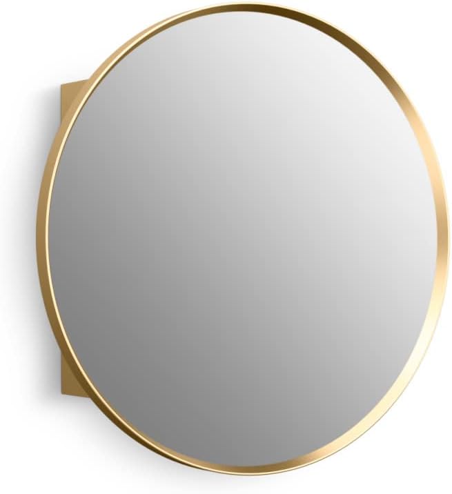 Kohler 35572-BGL Verdera® Framed Medicine Cabinet Mirror, Mirrored Interior, Adjustable Glass Shelf, Rustproof, Bathroom Storage, 24" Round Design, Moderne Brushed Gold