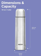 Milton Vacuum Flask for Hot Drink 1 litre (34 oz), Stainless Steel Double Walled Insulated Water Bottle for 24 Hour Hot and Cold drinks with cover, Leak proof, Thermosteel Flip Lid 1000 ml Set of -2