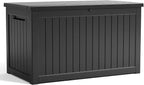 280 Gallon Deck Box Outdoor, Waterproof Outdoor Storage Boxes with Lids, Outside Resin Lockable Storage Box for Patio Cushions, Garden Tools(Black)