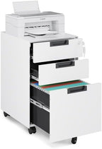 Mobile File Cabinet,3 Drawer Locking Storage Filing Cabinet,Office Metal Storage Cabinet on Wheels for Legal/Letter/A4 File(Fully Assembled，White)