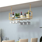 Ceiling Wine Glass Holder - Wrought Iron & Solid Wood Ceiling Rack, Wall-Mounted Plant Display, Kitchen Floating Shelves, Black - Stylish Storage for Wine & Decor (100 * 30 * 60CM(39 * 12 * 24 in))
