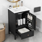 20 in Small Bathroom Vanity with Sink,Wood Modern Single Bathroom Sink Cabinet with Soft Closing Door and Drawer,Freestanding Black