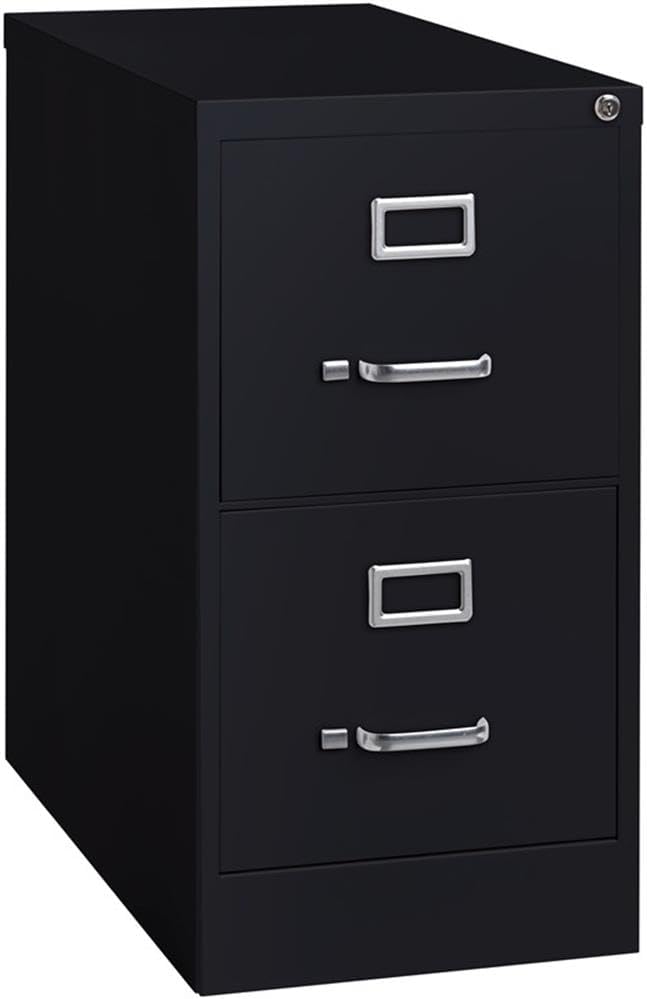 Pemberly Row 2 Drawers 28.38" Vertical Black Metal Filing Cabinet Lockable Pre-Assembled Stationary Letter Size for Home, Office