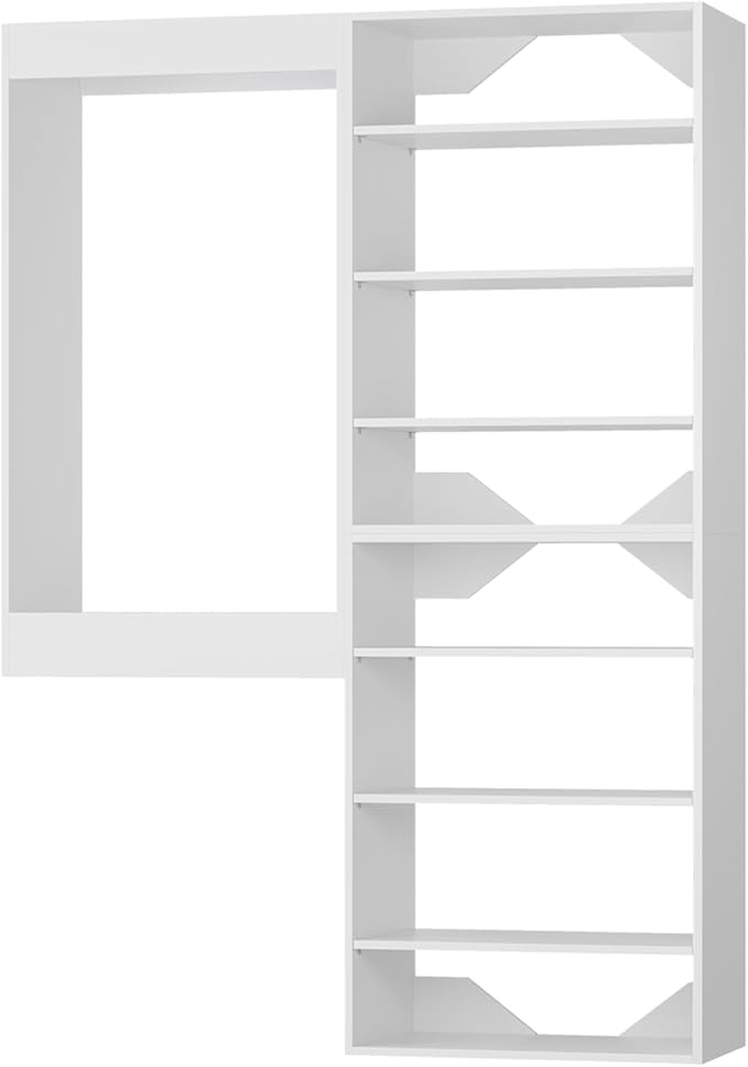 ROOMTEC Modular Closet System, 49" Wall-Mounted Closet Organizer with Hanging Rods and Shelves, Wooden Tower for Walk-In Closets, Wardrobe Storage Kit, White