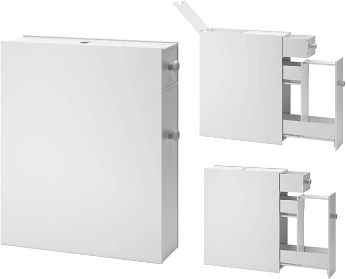 White Slim Bathroom Cabinet Toilet Paper Storage, 18.89”D X 22.83”H X 6.69”W Free Standing Under Sink And Slide Out Drawer Organizer - Narrow Cabinets Shelves For Pantry, Kitchen