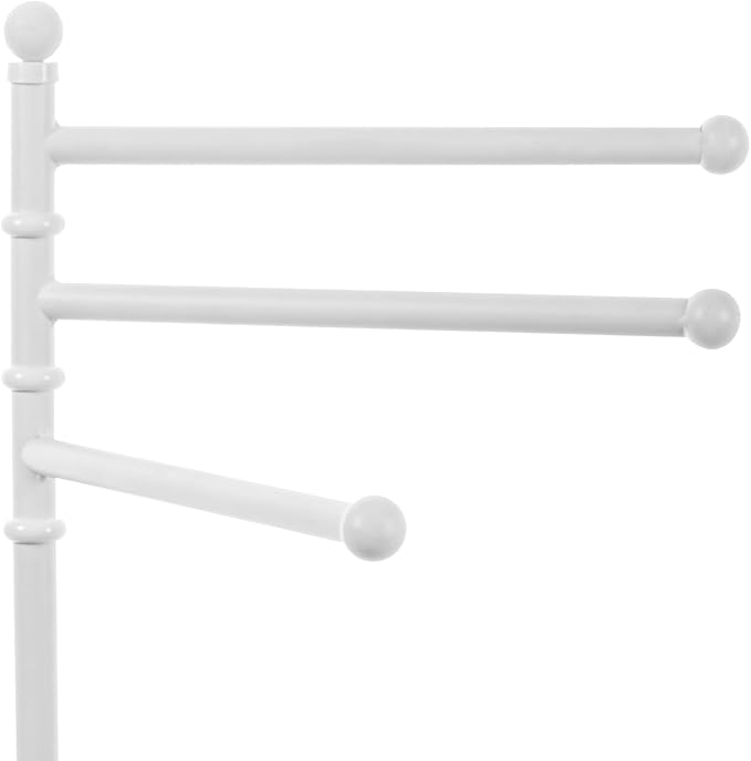MyGift 40 Inch Bathroom Towel Rack Holder, Free Standing Bath Towel Rack with 3 Swivel Bars, Spa Pool Hot Tub Valet Accessories Stand for Drying Towels, Matte White Metal