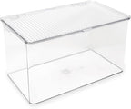 Isaac Jacobs Large Stackable Organizer Bin (10.75” x 6.5” x 6.1”) w Hinged Lid Clear Storage Box Home Office School Fridge Bathroom Kitchen Pantry Container BPAFree Food Safe (Large Clear)