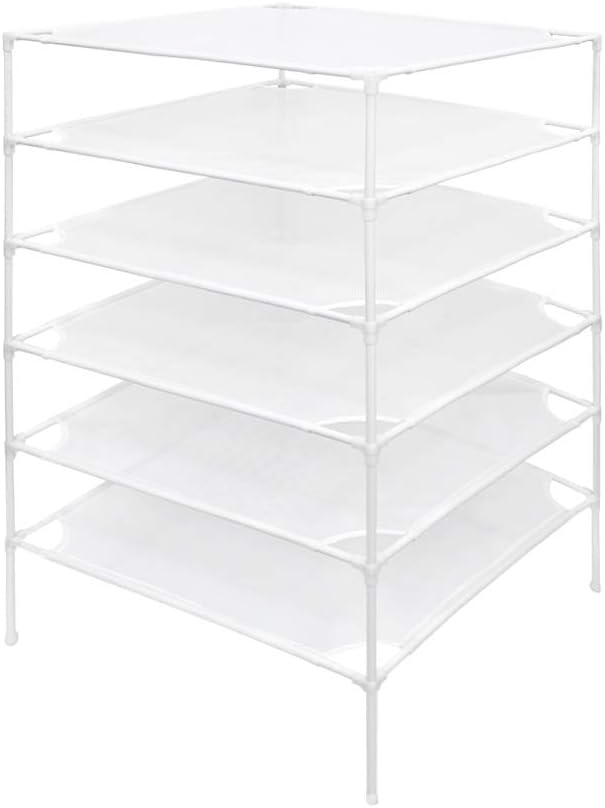6 Layer Sweater Drying Rack Mesh Foldable,Stackable,White