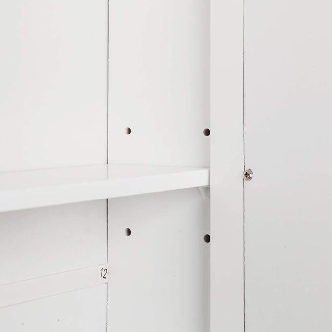 Karl home Wooden White Medicine Cabinet, Wall Mounted Bathroom Cabinet with 2 Mirror Door & Adjustable Shelves & Bottom Shelf for Bathroom, Living Room, Entryway