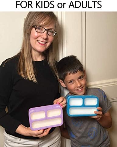 Small Snack Containers for Kids Toddlers - 3 Compartments (Set of 2) - Leak-proof Snack Boxes with Lids - BPA-Free Mini Bento Lunch Box - Ideal for School, Daycare, Holds 2 Cups (Purple + Blue)